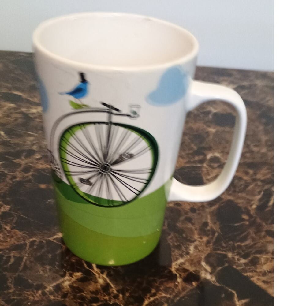 Starbucks 2014 Penny Farthing Bicycle/ Blue Bird Coffee Mug - Rare / 160z
